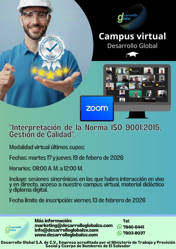 curso ISO 9001 2015, interpretación ISO 900, capacitación ISO 9001 virtual,formación gestión de la calidad, curso calidad ISO El Salvador, capacitación ISO online,curso ISO 9001 El Salvador, gestión de la calidad ISO 9001,curso ISO 9001 El Salvador,capacitación virtual El Salvador,formación online en calidad El Salvador,interpretación ISO 9001 en El Salvador,curso de calidad para empresas salvadoreñas,capacitación profesional El Salvador,curso de interpretación ISO,formación en sistemas de gestión,capacitación en normas ISO,curso de gestión de la calidad,entrenamiento ISO 90001,curso profesional de calidad, aprender ISO 9001,certificación ISO 9001,cómo interpretar ISO 9001,curso para implementar ISO 9001,formación para auditores ISO,capacitación para empresas,Curso virtual de interpretación de la norma ISO 9001:2015 en El Salvador,Capacitación online en gestión de la calidad ISO 9001 para profesionales salvadoreños,Formación en sistemas de gestión de la calidad ISO 9001 modalidad virtual,Curso de interpretación ISO 9001:2015 para empresas en El Salvador, Capacitación profesional en gestión de la calidad ISO 9001 en línea,